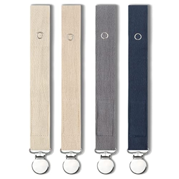 Baby Pacifier Clip Leash Holder Unisex for 4 Pack Gift Set with Neutral Solid Colors ;Soft Linen Pac...