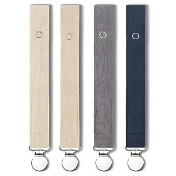 Baby Pacifier Clip Leash Holder Unisex for 4 Pack Gift Set with Neutral Solid Colors ;Soft Linen Pac...