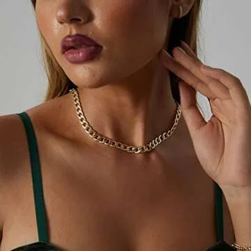 VIROMY Gold Chunky Chain Necklace for Elegant Styling