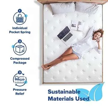 Olee Sleep Queen Mattress, 10 Inch Plush Cloud Hybrid Mattress, Gel Infused Memory Foam, Pocket Spring for Support and Pressure Relief, CertiPUR-US Certified, Bed-in-a-Box, Soft, Queen Size