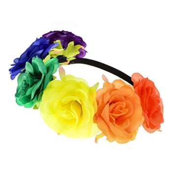 DreamLily Rainbow Rose Flower Crown Pride Party Rainbow Daisy Headband Floral Crown Headpiece NC23 (Rose)