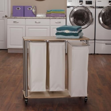 Household Essentials 3-Bag Laundry Cart With Folding Table