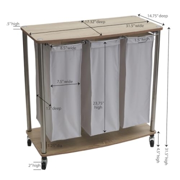 Household Essentials 3-Bag Laundry Cart With Folding Table