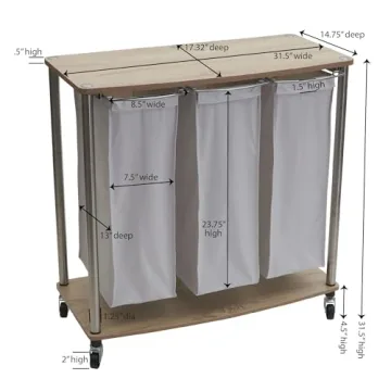 Household Essentials 3-Bag Laundry Cart With Folding Table