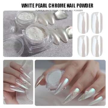 2 Boxes White Pearl Chrome Nail Powder, Mirror Effect Aurora Magic Pearlescent White Nail Powder Pigment, High Gloss Glitter Nail Art, Holographic Ice Aurora Dust Nail Powder for Manicure Decorations