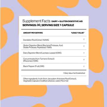 Hilma Digestive Enzymes for Digestion, Natural Gluten and Dairy Relief Pills, Relief from Bloating for Women and Men w/Turmeric, Dandelion Root, and Gluten Digestive Enzymes, 30 Vegan Capsules