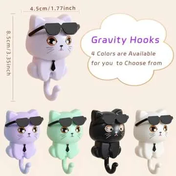 SHBLOMK Adhesive Coat Hooks Key Holder, Creative Adhesive Cute Cat Key Hook, Home Storage Utility Wa...