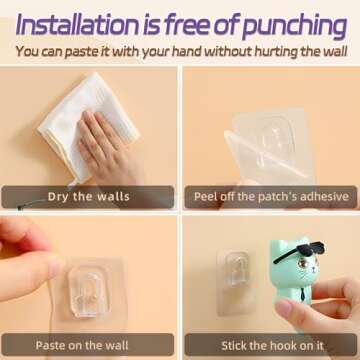 SHBLOMK Adhesive Coat Hooks Key Holder, Creative Adhesive Cute Cat Key Hook, Home Storage Utility Wall Decorations for Hanging Hat, Key, Towel, Scarf, Bags, Punch Free (White)