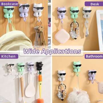 SHBLOMK Adhesive Coat Hooks Key Holder, Creative Adhesive Cute Cat Key Hook, Home Storage Utility Wall Decorations for Hanging Hat, Key, Towel, Scarf, Bags, Punch Free (White)