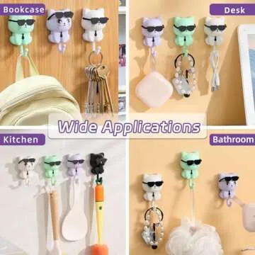 SHBLOMK Adhesive Coat Hooks Key Holder, Creative Adhesive Cute Cat Key Hook, Home Storage Utility Wall Decorations for Hanging Hat, Key, Towel, Scarf, Bags, Punch Free (White)