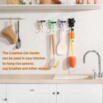 SHBLOMK Adhesive Coat Hooks Key Holder, Creative Adhesive Cute Cat Key Hook, Home Storage Utility Wall Decorations for Hanging Hat, Key, Towel, Scarf, Bags, Punch Free (White)