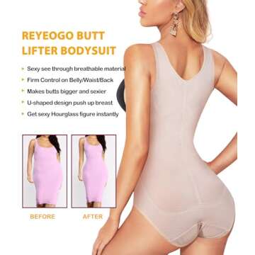 REYEOGO Shapewear Bodysuit for Women Tummy Control Butt Lifter Panty Hi-Waist Trainer Stomach Body Shaper Slimming Girdles