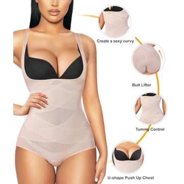 REYEOGO Shapewear Bodysuit for Women Tummy Control Butt Lifter Panty Hi-Waist Trainer Stomach Body Shaper Slimming Girdles