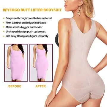 REYEOGO Shapewear Bodysuit for Women Tummy Control Butt Lifter Panty Hi-Waist Trainer Stomach Body Shaper Slimming Girdles