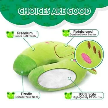 H HOMEWINS Travel Pillow for Kids Toddlers - Soft Neck Head Chin Support Pillow,Cute Animal,Comfortable in Any Sitting Position for Airplane,Car,Train,Machine Washable,Children Gift(Frog)