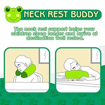 H HOMEWINS Travel Pillow for Kids Toddlers - Soft Neck Head Chin Support Pillow,Cute Animal,Comfortable in Any Sitting Position for Airplane,Car,Train,Machine Washable,Children Gift(Frog)