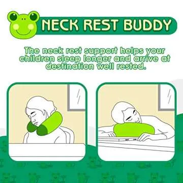 H HOMEWINS Travel Pillow for Kids Toddlers - Soft Neck Head Chin Support Pillow,Cute Animal,Comfortable in Any Sitting Position for Airplane,Car,Train,Machine Washable,Children Gift(Frog)