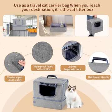NOVOLAB Cat Enclosed Travel Litter Box Kit with Lid Odorless Dustless, Lightweight Cat Portable Foldable Litter Box for Indoor and Car