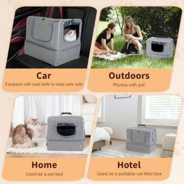 NOVOLAB Cat Enclosed Travel Litter Box Kit with Lid Odorless Dustless, Lightweight Cat Portable Foldable Litter Box for Indoor and Car