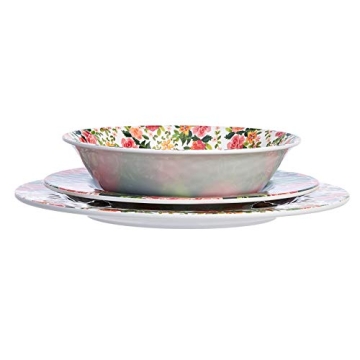 Amazon Basics 12-Piece Melamine Dinnerware Set - Service for 4, Red Rose Garden