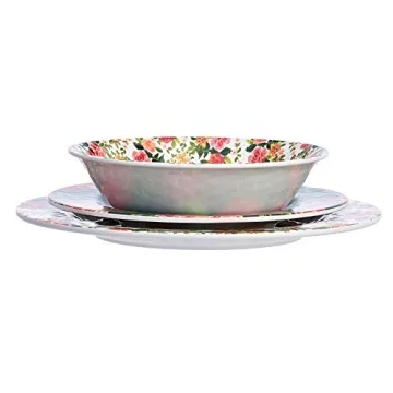 Amazon Basics 12-Piece Melamine Dinnerware Set - Service for 4, Red Rose Garden