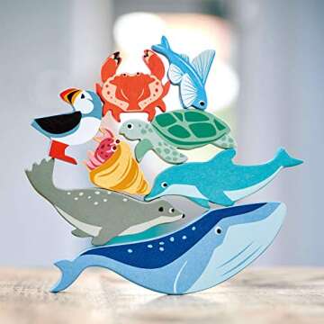 Tender Leaf Toys Coastal Creatures – 8 Wooden Ocean Animal Figurines with a Display Shelf - Classic Toy for Pretend Play – Develops Creative & Imaginative Skills – Learning Role Play – Ages 3+ Years