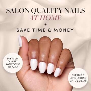 Glamnetic Press On Nails - White Swan | Opaque Classic Off White Short Oval False Nails, Reusable St...