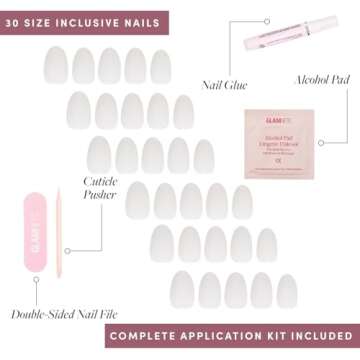 Glamnetic Press On Nails - White Swan | Opaque Classic Off White Short Oval False Nails, Reusable Stick On Fake Nails with Glue | Salon Quality | 15 Sizes - 30 Nail Kit