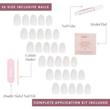 Glamnetic Press On Nails - White Swan | Opaque Classic Off White Short Oval False Nails, Reusable Stick On Fake Nails with Glue | Salon Quality | 15 Sizes - 30 Nail Kit
