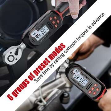 VANPO 3/8 Inch Digital Torque Wrench with Preset Values, 2.2-44.3 Ft-lbs/3-60Nm, Buzzer and LED Noti...