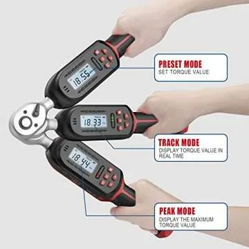 VANPO 3/8 Inch Digital Torque Wrench with Preset Values, 2.2-44.3 Ft-lbs/3-60Nm, Buzzer and LED Notification, Small Electronic Torque Wrench for Motorcycles