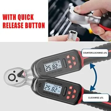 VANPO 3/8 Inch Digital Torque Wrench with Preset Values, 2.2-44.3 Ft-lbs/3-60Nm, Buzzer and LED Notification, Small Electronic Torque Wrench for Motorcycles
