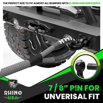 Rhino USA D Ring Shackles (2-Pack) - 41,850lb Break Strength – Heavy Duty 3/4" Clevis Shackle with 7/8 Pin for Towing & Off-Road Use - Pairs with Tow Strap for Vehicle Recovery (Black)