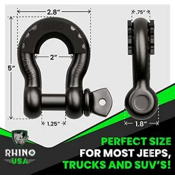 Rhino USA D Ring Shackles - 41,850lb Strength for Off-Road