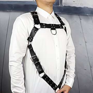 MEACOBRY Mens Body Harness Adjustable Buckle Body Chest Harness Gay, Black PU Leather Sexy Punk Chest Belt Clubwear Costume