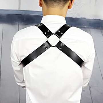 MEACOBRY Mens Body Harness Adjustable Buckle Body Chest Harness Gay, Black PU Leather Sexy Punk Chest Belt Clubwear Costume