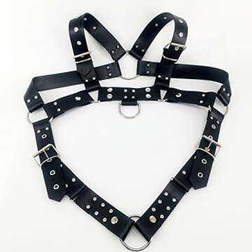 MEACOBRY Mens Body Harness Adjustable Buckle Body Chest Harness Gay, Black PU Leather Sexy Punk Chest Belt Clubwear Costume