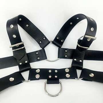 MEACOBRY Mens Body Harness Adjustable Buckle Body Chest Harness Gay, Black PU Leather Sexy Punk Chest Belt Clubwear Costume