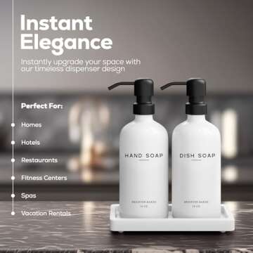 White Glass Hand and Dish Soap Dispenser Set by Brighter Barns - Kitchen Soap Dispenser Set with Tra...