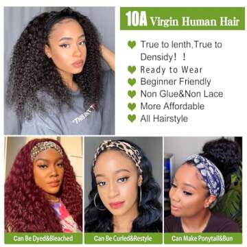 losta Deep Wave Headband Wigs Human Hair 180% Density Curly Headband Wigs Ready To Wear Glueless Headband Wigs for Beginners High Grade Real Brazilian Virgin Human Hair Headband Wigs for Black Women…