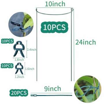 TCBWFY 10 Pack Plant Support Stakes - Heavy Duty Garden Plant Support - 10" Wide x 24" High