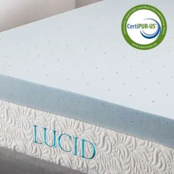 LUCID 4 Inch Gel Memory Foam Mattress Topper, Ventilated Design, Ultra Plush, CertiPUR-US Certified, Twin,Blue