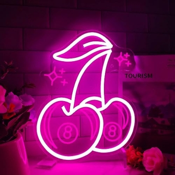 Trendy 8 Ball Cherries Neon Sign, 3D Printed LED Cherry Neon Signs for Wall Decor, Vintage Wall Art ...