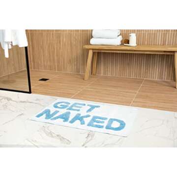 LAVARE HOME Get Naked Bath Rug - White - Cute Bathroom Mat - Funny Bathroom Rug - Get Naked - Shower...