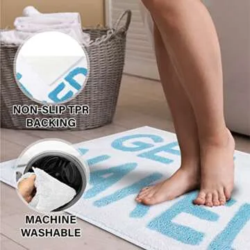 LAVARE HOME Get Naked Bath Rug - White - Cute Bathroom Mat - Funny Bathroom Rug - Get Naked - Shower Rug - Bath Mat - Bathroom Decor - 31.5" x 20"