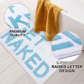 LAVARE HOME Get Naked Bath Rug - White - Cute Bathroom Mat - Funny Bathroom Rug - Get Naked - Shower Rug - Bath Mat - Bathroom Decor - 31.5" x 20"