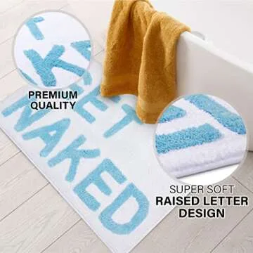 LAVARE HOME Get Naked Bath Rug - White - Cute Bathroom Mat - Funny Bathroom Rug - Get Naked - Shower Rug - Bath Mat - Bathroom Decor - 31.5" x 20"
