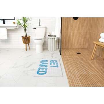 LAVARE HOME Get Naked Bath Rug - White - Cute Bathroom Mat - Funny Bathroom Rug - Get Naked - Shower Rug - Bath Mat - Bathroom Decor - 31.5" x 20"