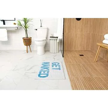 LAVARE HOME Get Naked Bath Rug - White - Cute Bathroom Mat - Funny Bathroom Rug - Get Naked - Shower Rug - Bath Mat - Bathroom Decor - 31.5" x 20"