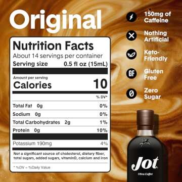 Jot Coffee Concentrate (Original) High Caffeine Cold Brew Coffee Concentrate Liquid for Iced Coffees, Instant Espresso, Hot or Cold Instant Coffees - Makes 14 Cups, 150mg Caffeine/Tbsp, Sugar Free